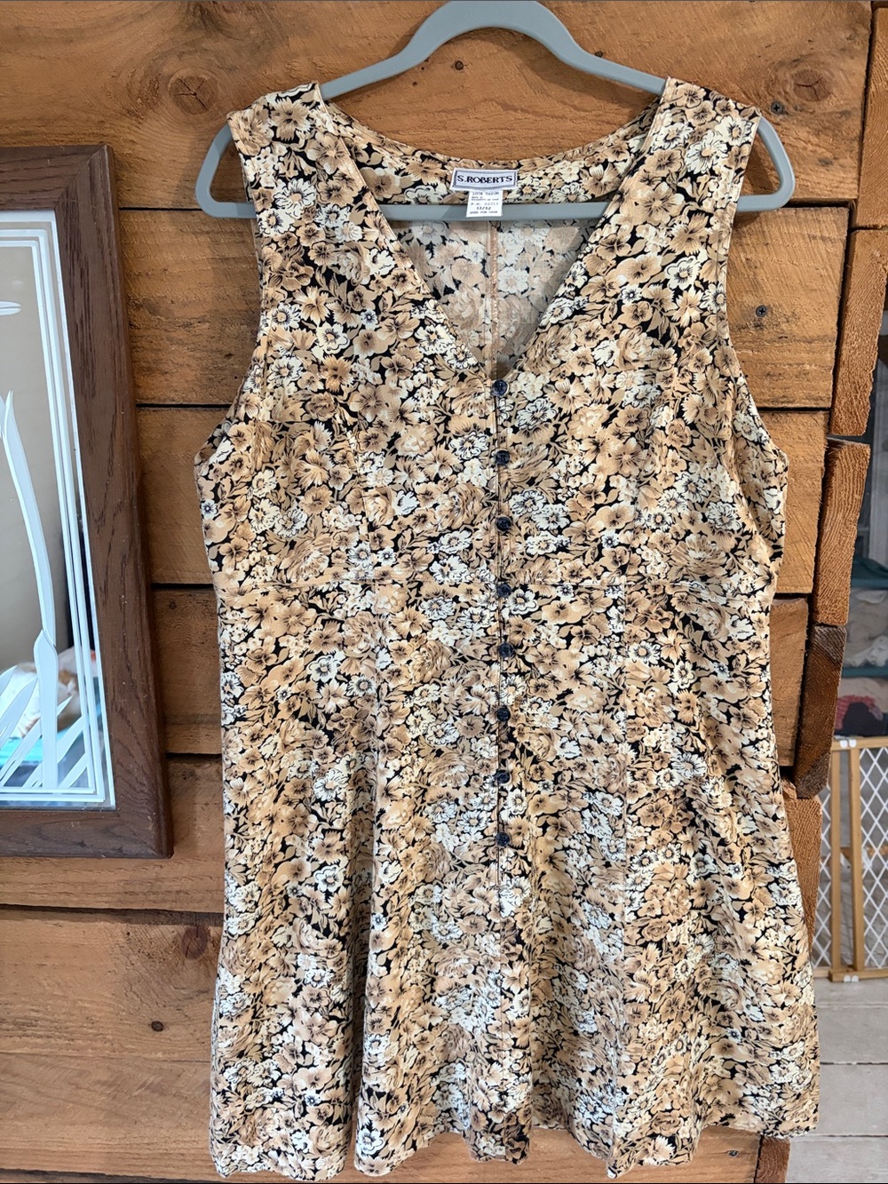 Beige Floral V-Neck Midi Dress